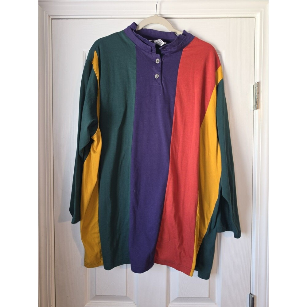 BridgeGate Vintage 90s Colorblock Qtr Buttonup Rugby Style Shirt Fresh Prince 3X